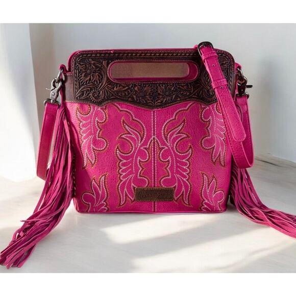 Wrangler Embroidered Fringe Hot Pink Tote/Crossbody *NEW Package* - Picture 4 of 5